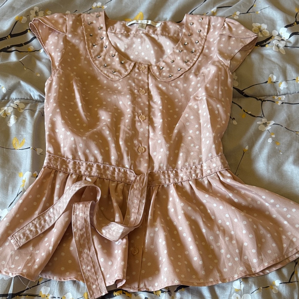 LC Lauren Conrad Pink Polka Dot Blouse